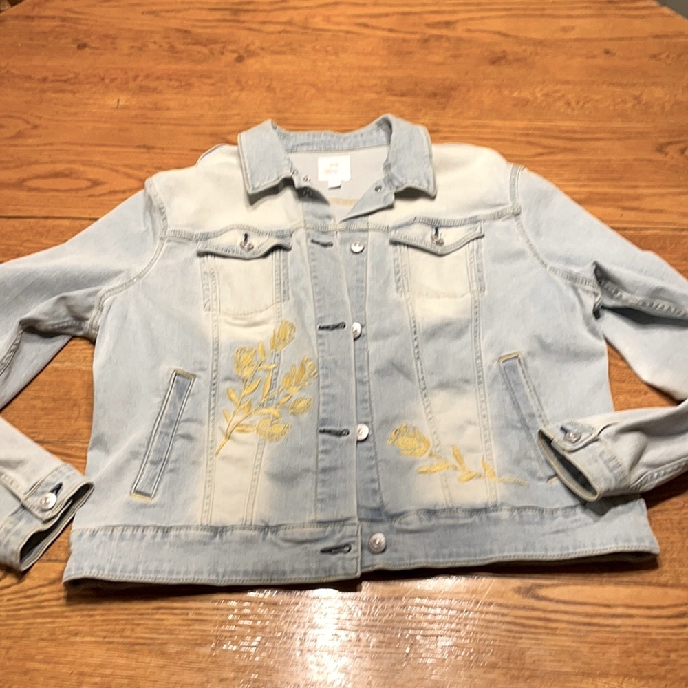 LulaRoe denim jacket yellow floral embroidery.  Excellent condition. Size 2X.